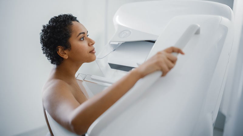 Woman getting mammogram